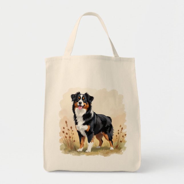 Tote Bag Australian Shepherd Black Tricolor Aussie Dog (Devant)
