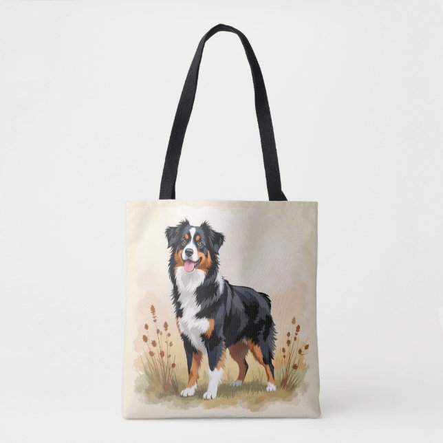 Tote Bag Australian Shepherd Black Tricolor Aussie Dog (Devant)