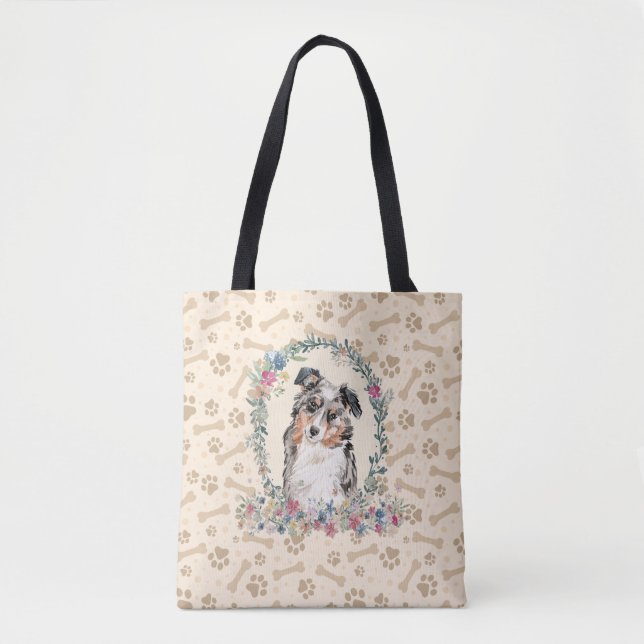 Tote Bag Australian Shepherd Chien Empreinte de patte & Chi (Devant)