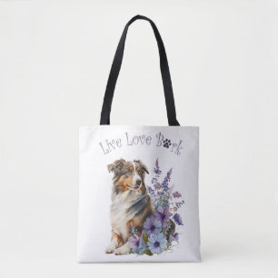 Tote Bag Australian Shepherd Chien Maman Floral