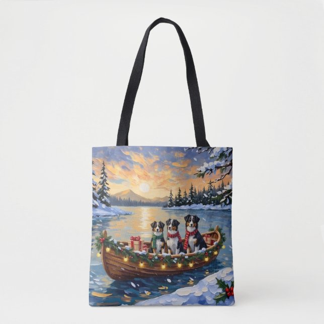 Tote Bag Australian Shepherd Christmas Boat Holiday (Devant)