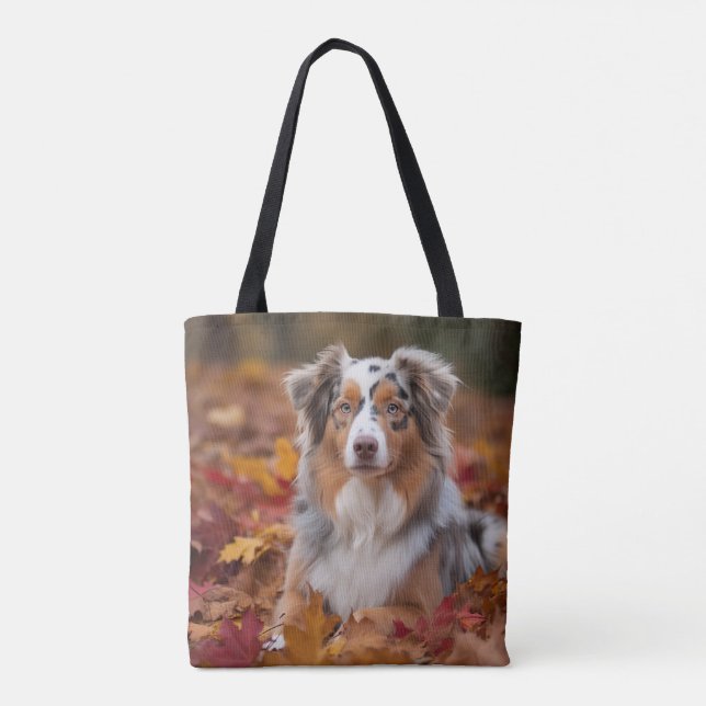 Tote Bag Australian Shepherd dans les feuilles d'automne qu (Dos)