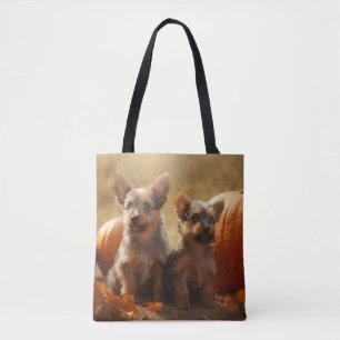 Tote Bag Australien Terrier Chiot Automne Citrouille de pla
