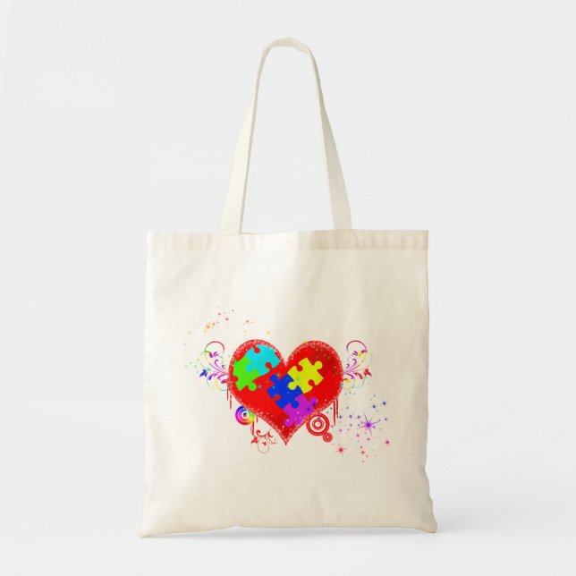 Tote Bag Autisme Coeur brillant (Devant)