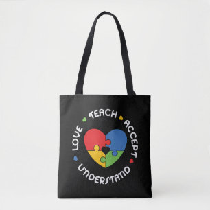 Tote Bag Autisme Enseignant Accepter Comprendre l'amour