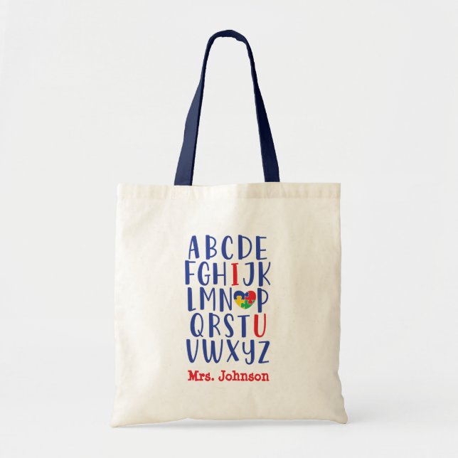 Tote Bag Autisme Enseignant Alphabet Personnalisé (Devant)