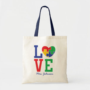 Tote Bag Autisme  Mignons Puzzle Enseignant de coeur de pi