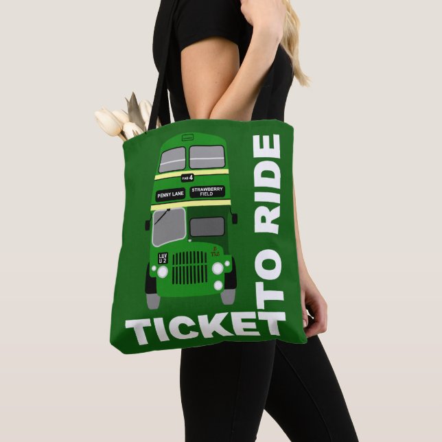 Tote Bag Autobus à  impériale vert de Liverpool des années (De près)