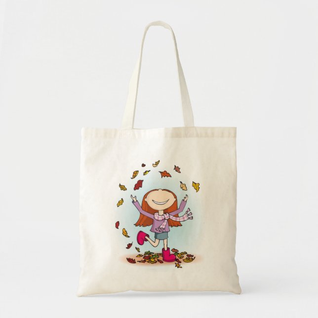 Tote Bag Automne / automne fun dans la feuille fille botte  (Devant)