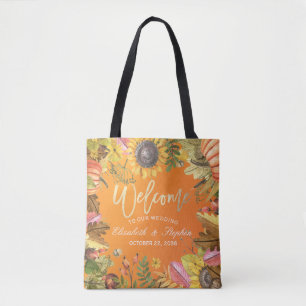 Tote Bag Automne Feuille Citrouille Mariage bois Bienvenue