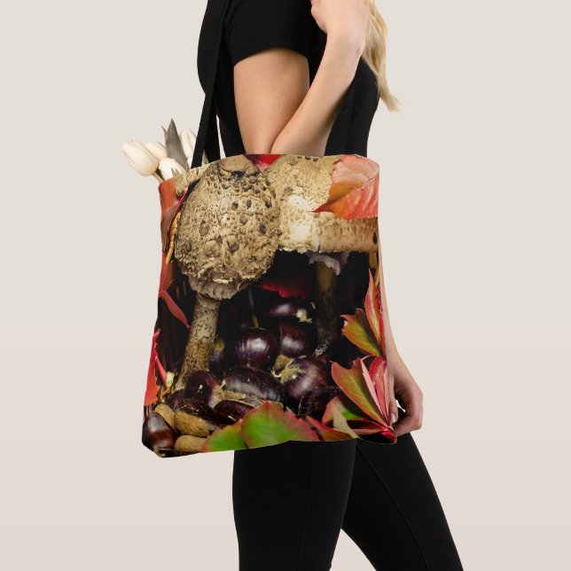 Tote Bag Automne Feuilles automnales, châtaignes champignon (De près)