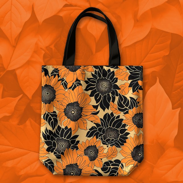 Tote Bag Automne Orange et noir Dahlia Floral (Créateur téléchargé)