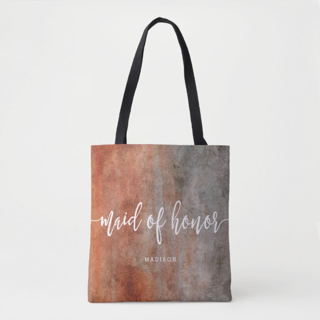 Tote Bag Automne Orange Grey Maid of Honor Monogramme (Devant)