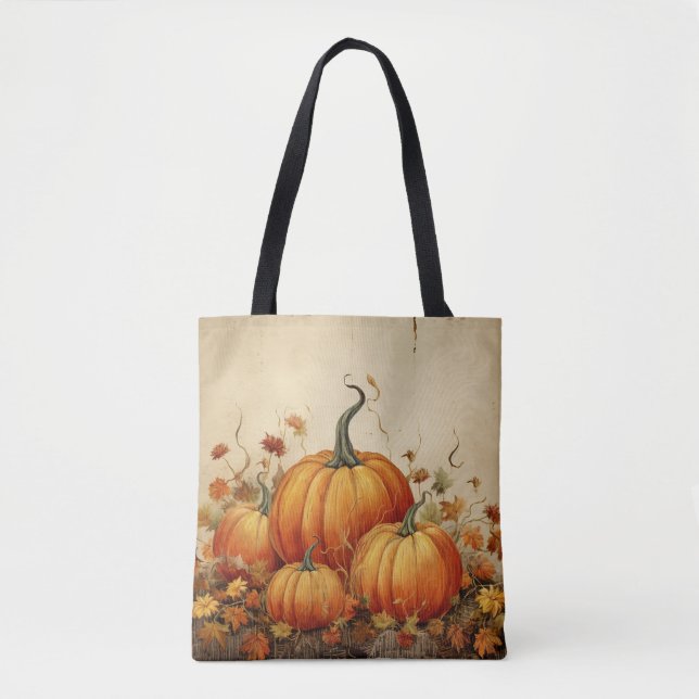 Tote Bag Automne Rustique Orange Citrouille (Devant)