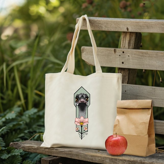 Tote Bag Autruche Rose Fleurs Vert Olive Art Déco (Créateur téléchargé)