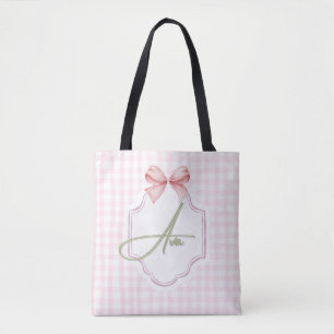 Tote Bag Ava Personnalisé Pink Bow & En vichy Print