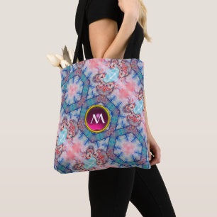 TOTE BAG AVALON MAGIQUE ABSTRAIT AQUA BLEU ROSE GEM MONOGRA