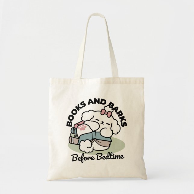 Tote Bag Avant le coucher avec ma chienne - Livre et Amoure (Devant)