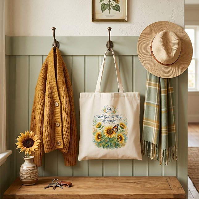 Tote Bag Avec Dieu, monogramme de tournesols (Créateur téléchargé)