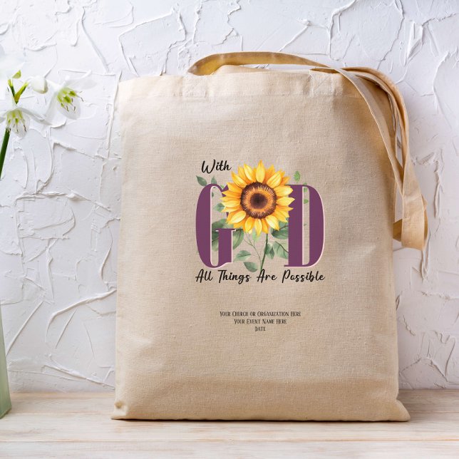 Tote Bag Avec Dieu, tout est possible Foi Bible Personnalis (Créateur téléchargé)