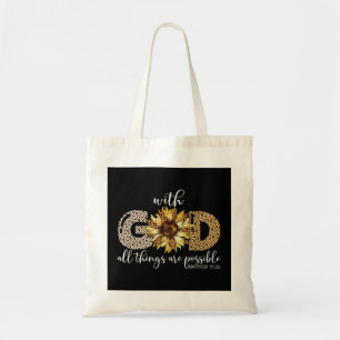 Tote Bag Avec Dieu, Tout Est Possible Léopard Tournesol