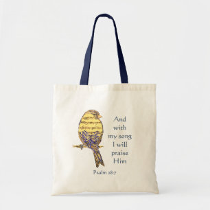Tote Bag Avec ma chanson, je le loue Bible Écriture Oiseau