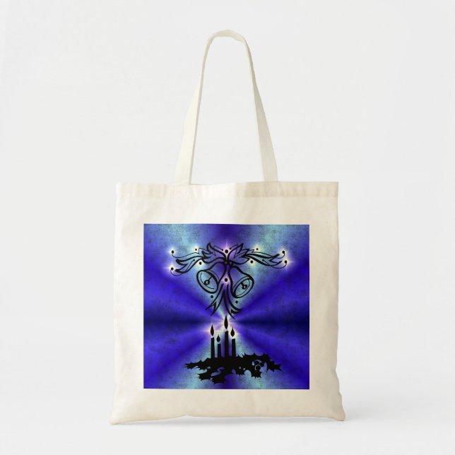 Tote Bag Avent, Artdeco de Noël sur bleu vert arc-en-ciel (Devant)