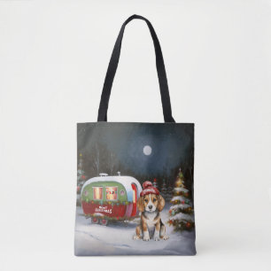 Tote Bag Aventure de Noël de la caravane du Beagle d'hiver