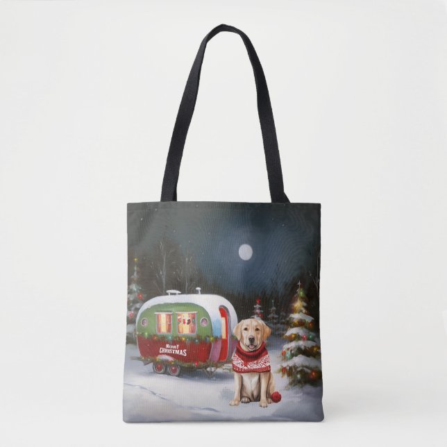 Tote Bag Aventure de Noël de la caravane du Labrador d'hive (Devant)