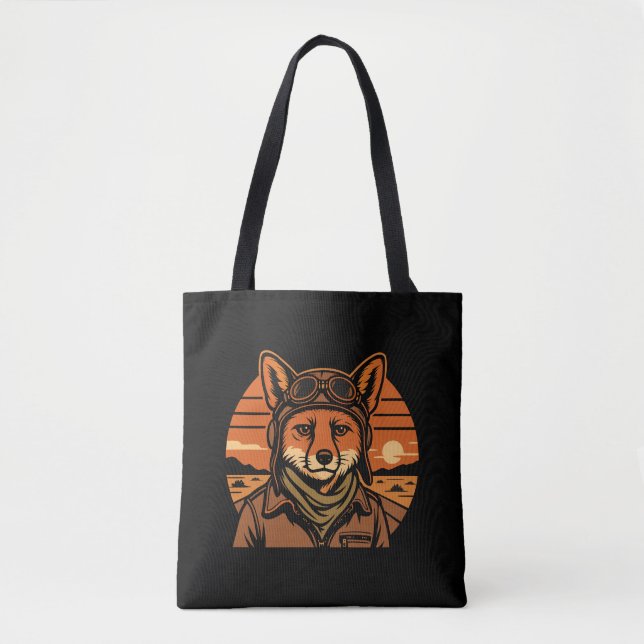 Tote Bag Aviator Fox Flying Foxy Wings (Devant)