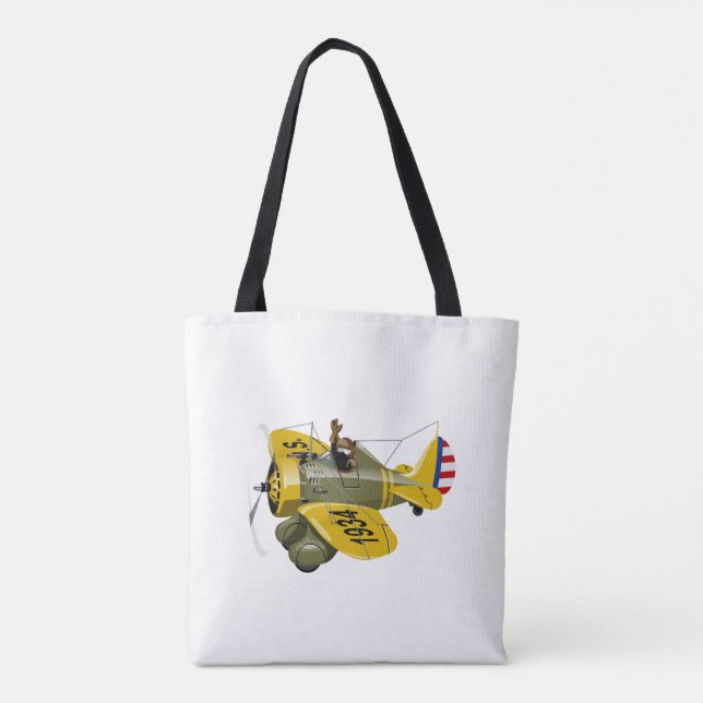 Tote Bag Avion de chasseur rétro-dessiné (Dos)