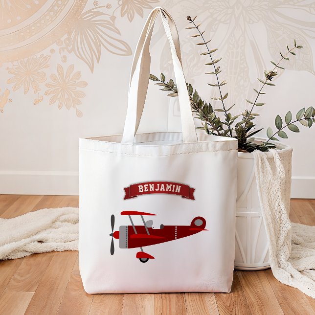 Tote Bag Avion Rouge Rétro Vintage Enfants (Créateur téléchargé)