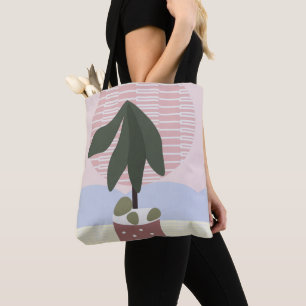 Tote Bag Avocado Arbre bleu vert rose géométrique muet