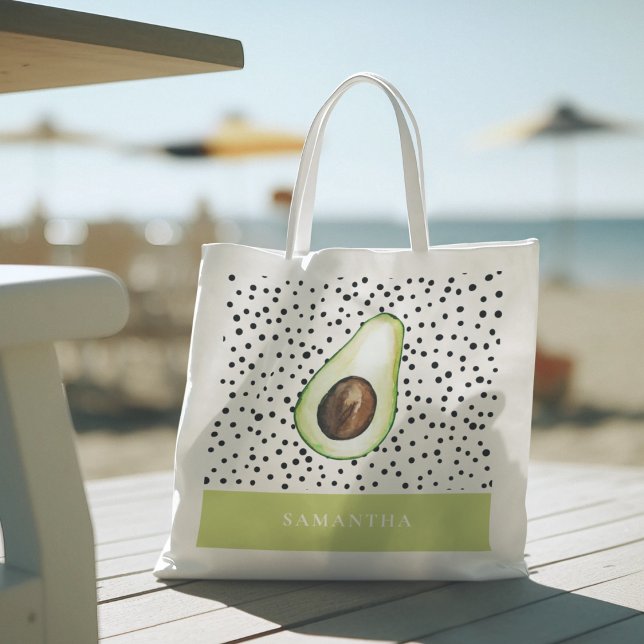 Tote Bag Avocado vert moderne Nom personnalisé (Créateur téléchargé)