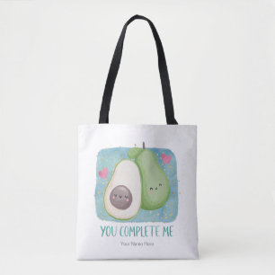Tote Bag Avocat Tu Me Complètes Amour Kawaii Aquarelle