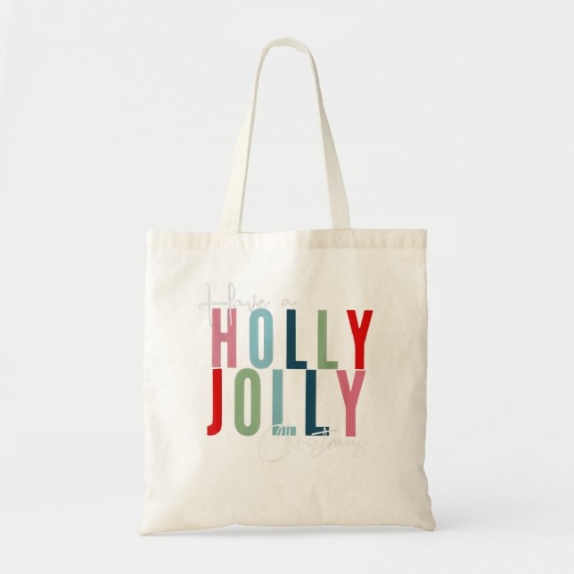 Tote Bag Avoir Holly Xmas Jolly Noël Arc-en-ciel (Devant)