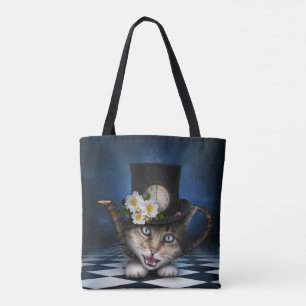 Tote Bag Awesome Mad Hatter Teapot Chat Conception Whimsica
