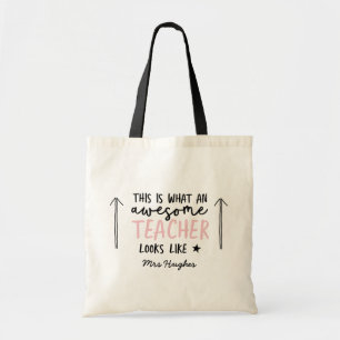 Tote Bag Awesome teacher modern typography pink gift