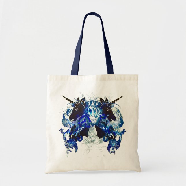 Tote Bag Awesomeness bleu avec des licornes (Devant)