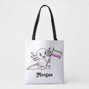 Tote Bag Axolotl mignon avec drapeau de la Genderfae Pride 