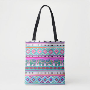 Tote Bag Aztec Elephants Motif tribal, Cool
