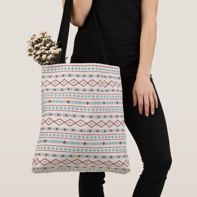 Tote Bag Aztec Formes Motif rouille crème Turquoise (De près)