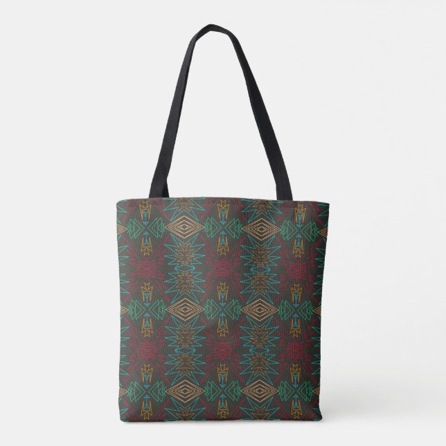 Tote Bag Aztec Native American Geometric Lined Pattern Art (Dos)