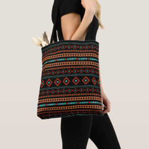 Tote Bag Aztec Rusts Turquoise Noir Motifs mélangés Motif