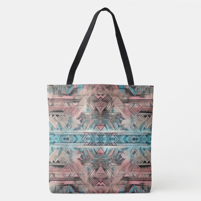 Tote Bag Aztec Sud-Ouest Pastel Rose Et Bleu (Devant)