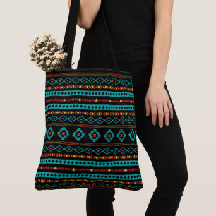 Tote Bag Aztec Turquoise Reds Yellow Black Motifs mixtes Mo