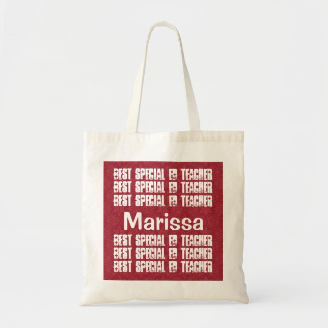 Tote Bag B210 moderne rouge et blanc du meilleur professeur (Devant)
