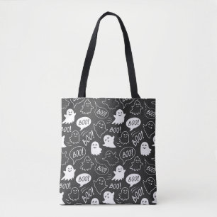Tote Bag B&W Cute Doodle Halloween Motif
