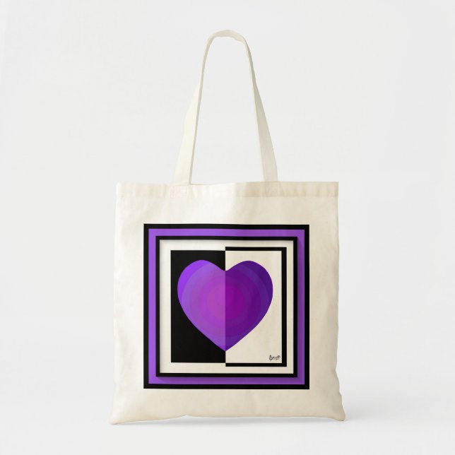 Tote Bag B&W Purple Hearts Beating (Devant)