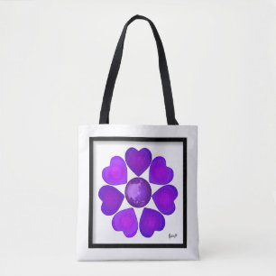 Tote Bag B&W Purple Hearts Beating